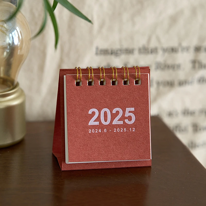 Factory Custom Printing Calendar Embossing Art Paper Office 2025 New Style Mini Small Desk Calendar With Metal Coils