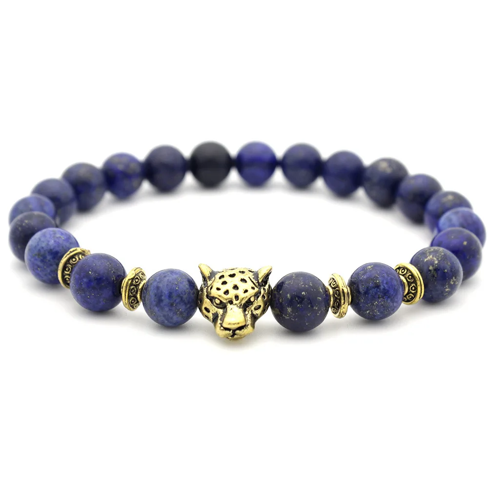 New Hot Selling Wholesale Custom 8mm Leopard Animal Charm Beads Stretch Natural Stone Bead Bracelet 2021