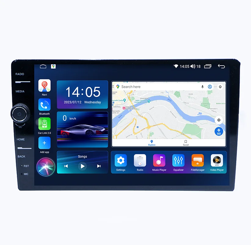 Knob Android 9/10 Inch Rearview camera Touch Screen Double Din Car DVD Player 2+32/4+64GB QELD Screen Pantalla Para automov