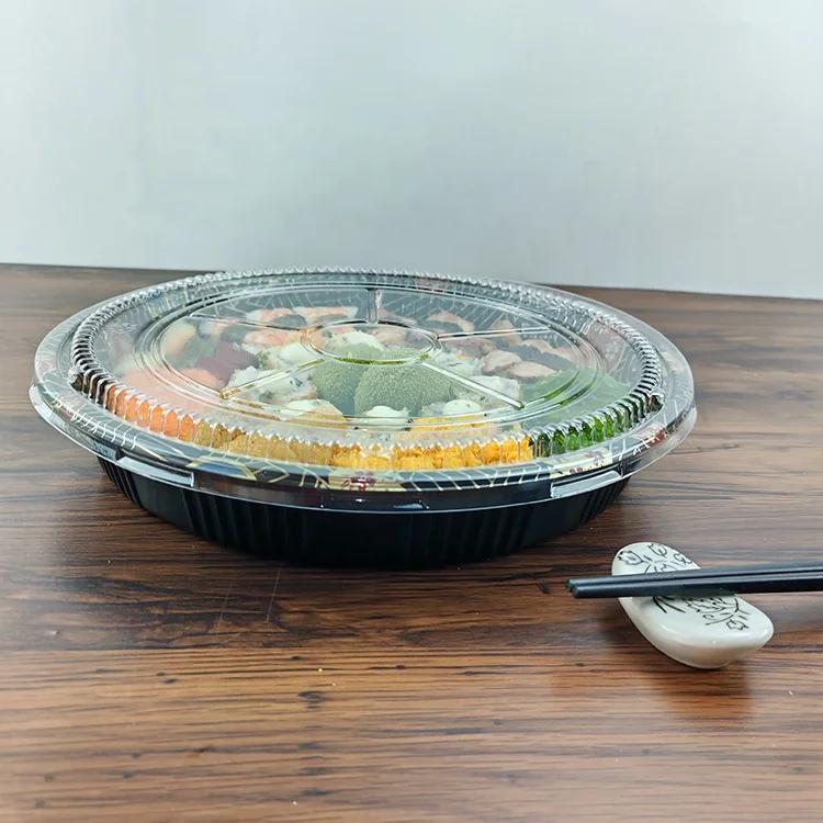 Popular Japanese Design  Disposable Plastic round Set Sushi Plates And Dishes