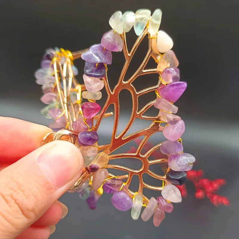 Natural Amethyst Rose Quartz Healing Stones Wire Wrapped Gravel Butterfly Hairpin Hair Accessory