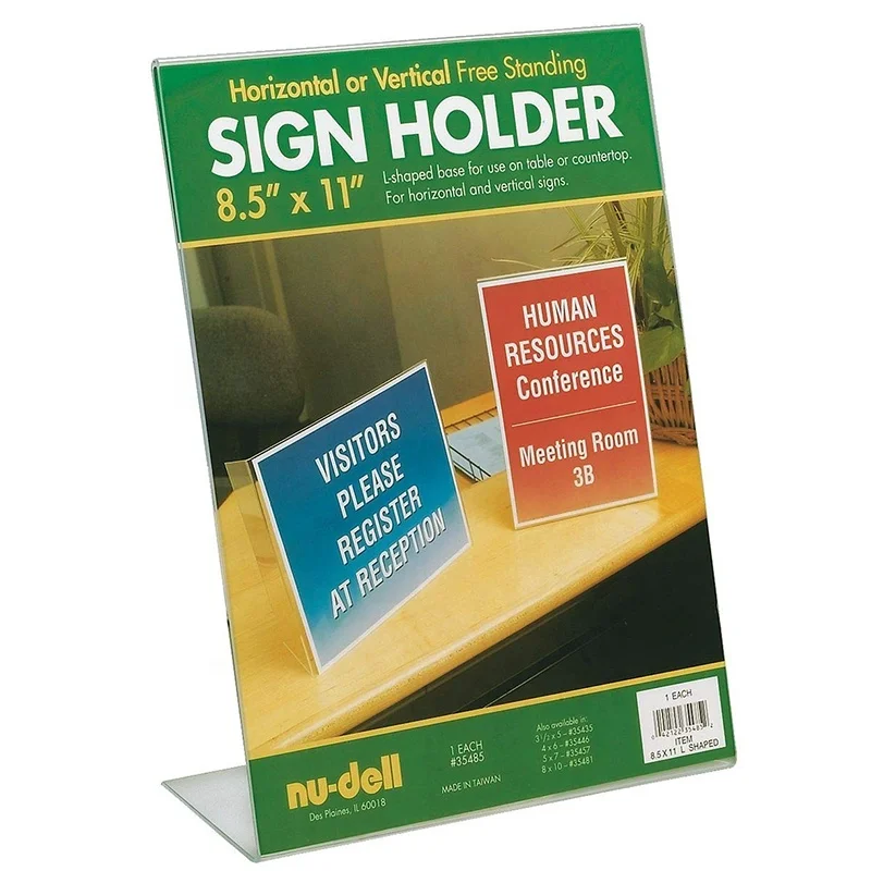 Custom Wholesale Plexiglass Lucite Crystal Transparent Clear Slanted Acrylic Free Standing Sign Holders