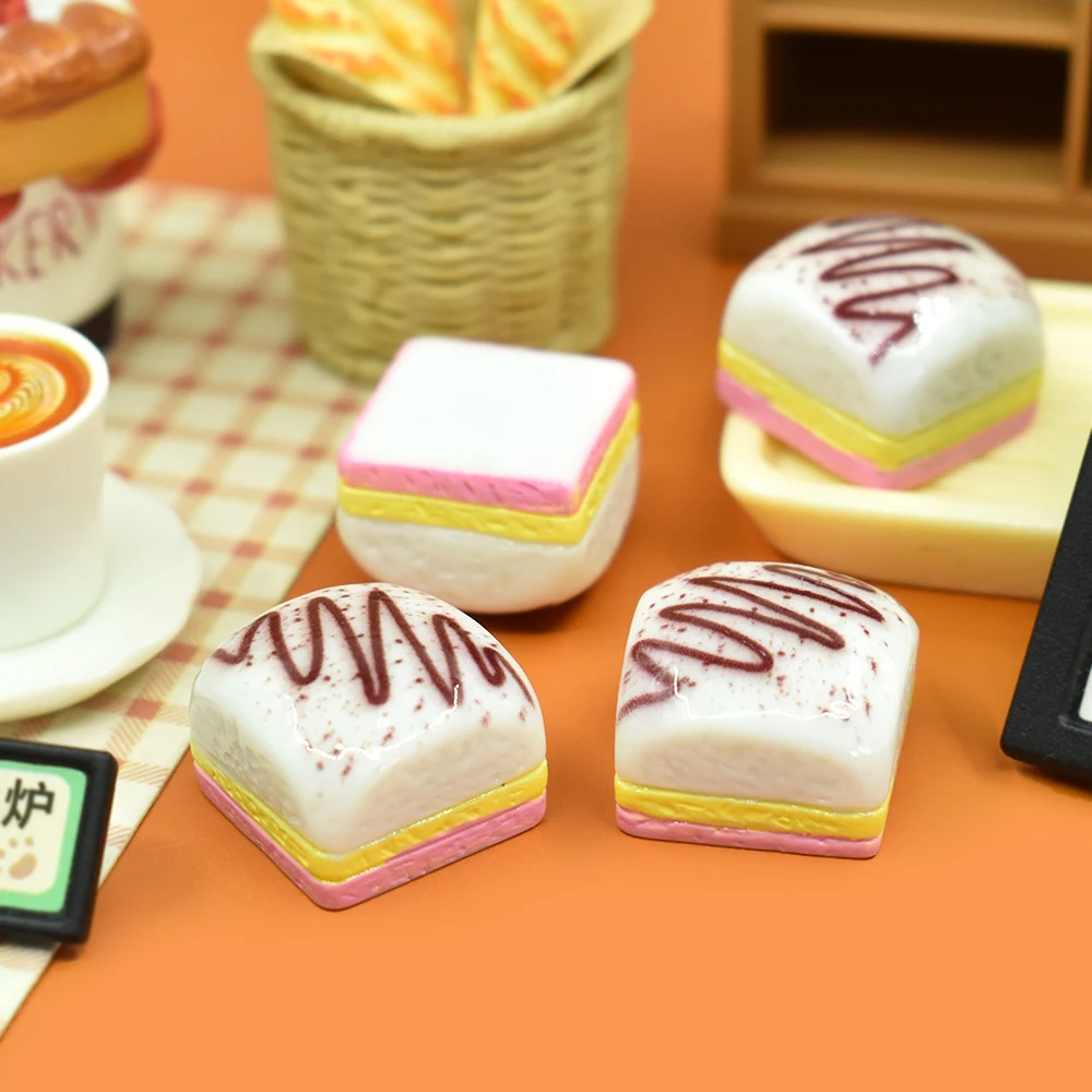 Square cake resin flatback cabochon for diy doll house miniature food jewelry making cream glue phone case decoration