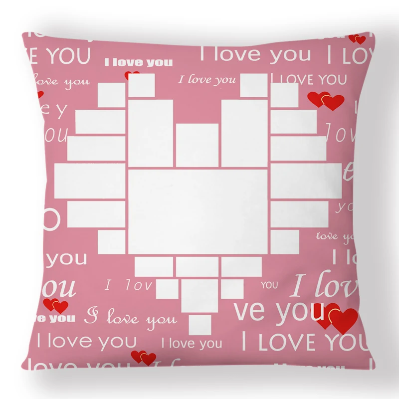 Sublimation Blank Pillow Case DIY Polyester Heart&9 Panels Design Cushion Cover Heat Transfer Printing Throw Pillowcase For Sofa