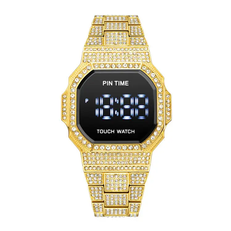 Wholesale Men Diamond Iced Our Watch Shinning Women Digital Watches LED Touch Screen Quartz Wristwatch Luxury Bling Timepieces