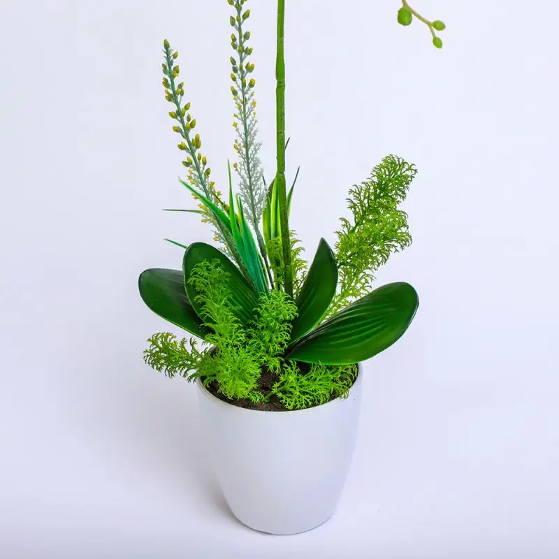 High Quality Neally Natural Orchid Phalaenopsis Flower In White silk Vase Artificial Orchids