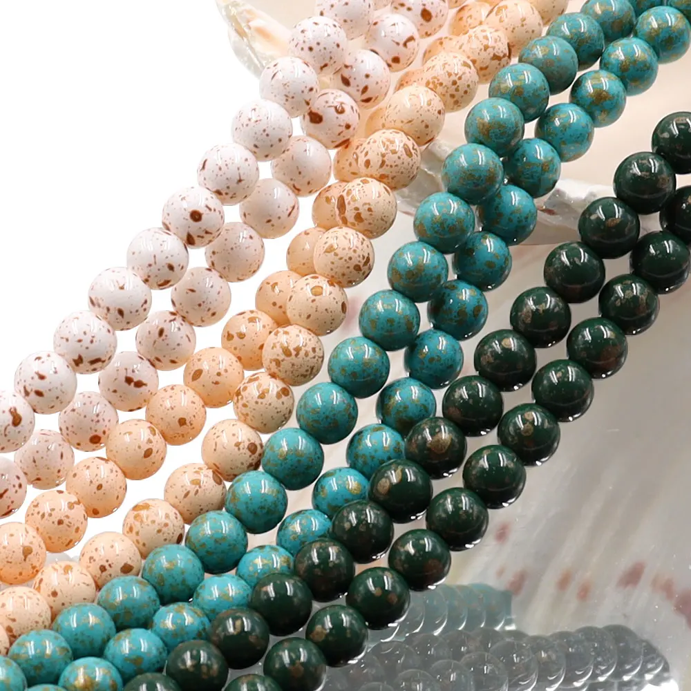 Wholesale Factory Price 6mm Gold Foil Beads Round Strand With Drilled Hole Green Glass Beads For Jewelry Making Wholesale