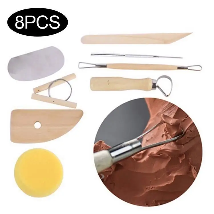 8PCS Pottery Clay Tools Practical Carving Modeling Tool Set