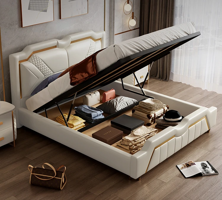 European Double Bedroom Furniture Luxury Design Leather Modern King size Bed