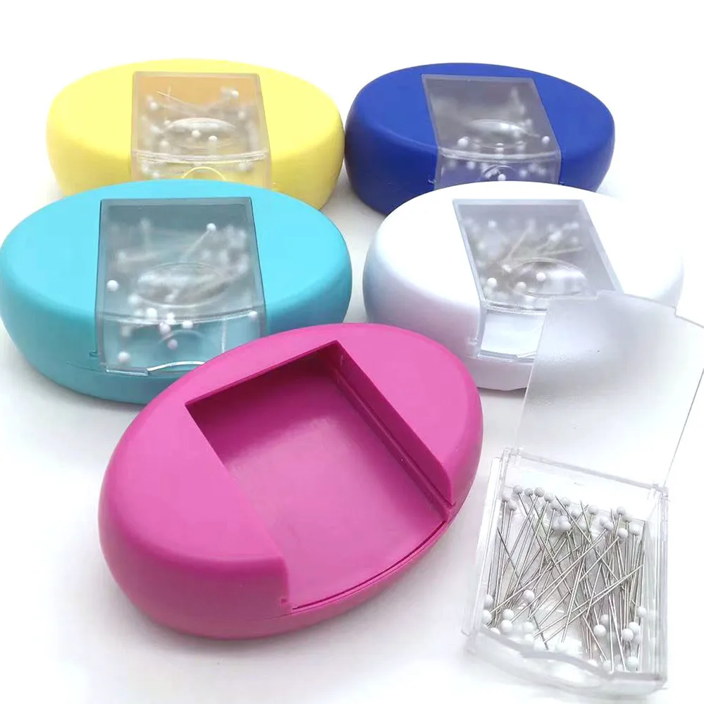 Hot Sale Plastic Pin Cushion Oval Cute Magnetic Glass head pin cushion Portable Needles Pin Cushion