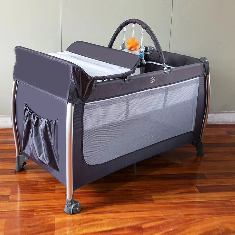 OEM ODM Wholesale Metal Baby Cot Bed Portable Baby Playpen with Removable Selected Aluminum Feet Tube Outside