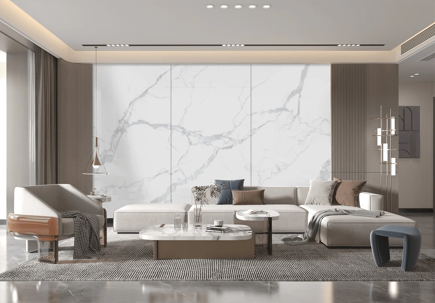 High Quality Fine Floral White Ceramic Tile Glossy Glazed Marble Look Slab Living Room Wall Three Sided Infinite Continuous