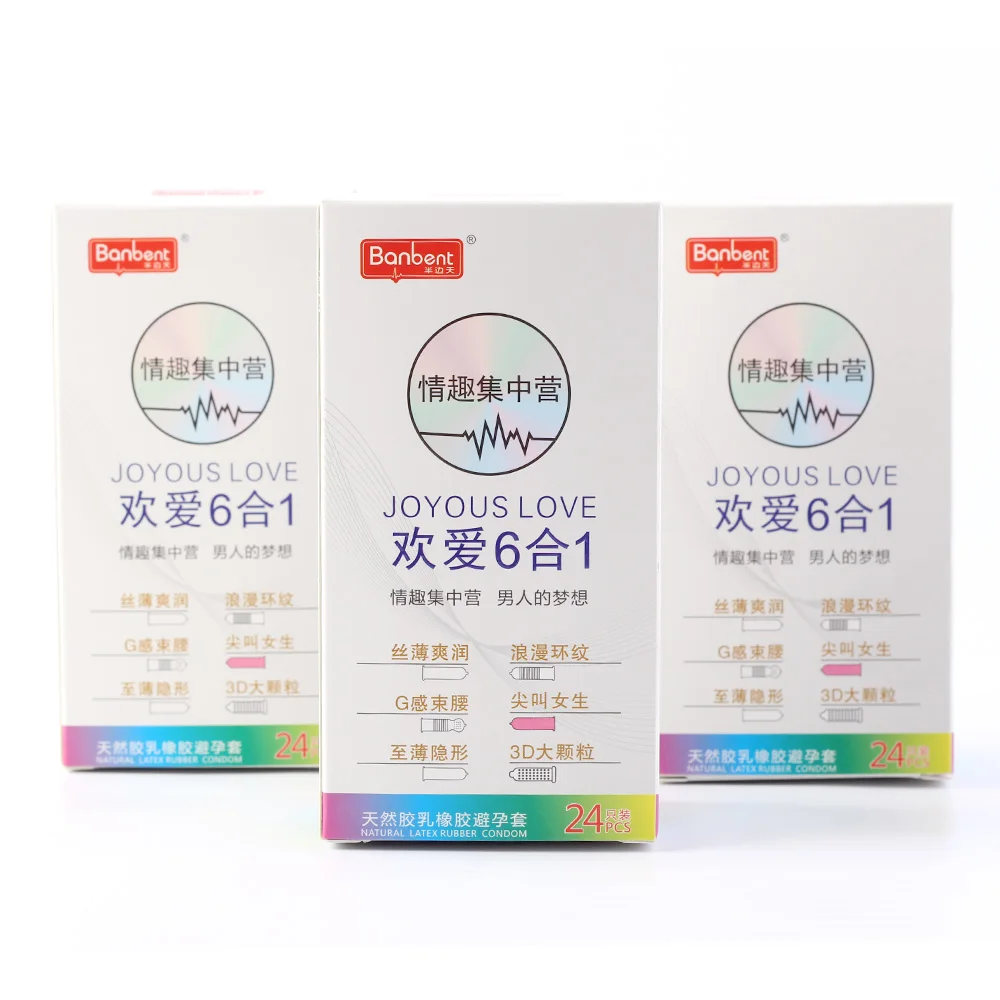hot product  6 in 1 set of 24 condoms adult birth control products hot selling flavored condom