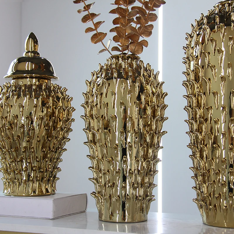 V165 gold tall vase centerpiece decor embossed vases for flowers home decor luxury sets