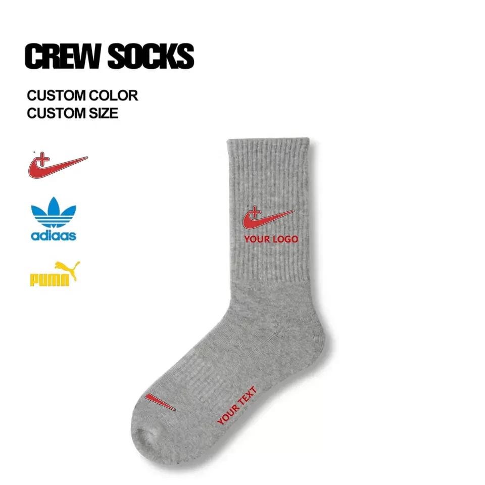 No Moq Free Design Made Your Own Custom Logo White Crew Socks Men Socks With Your Custom Logo