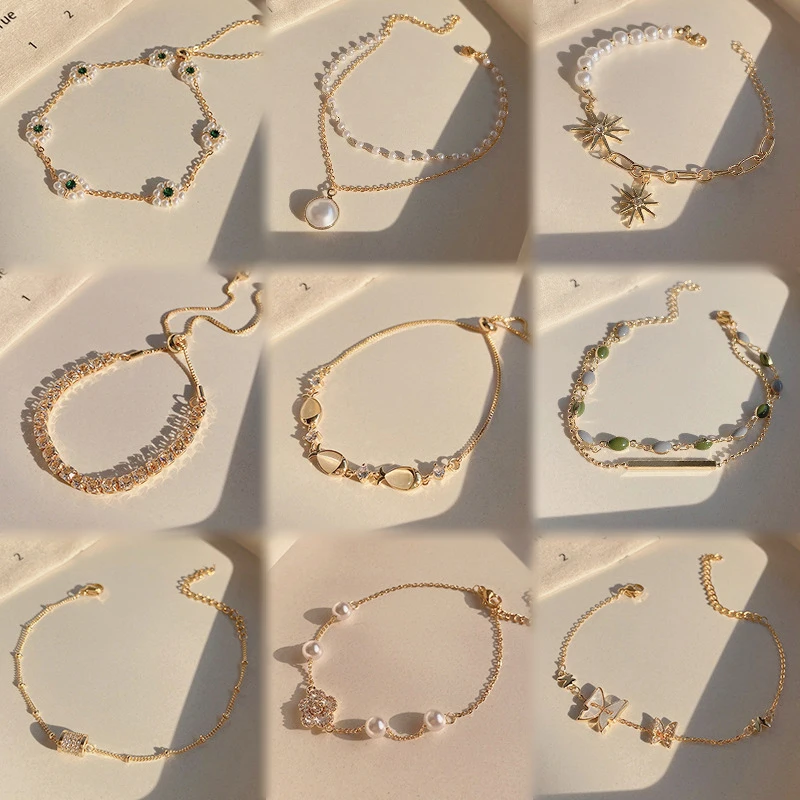 ins fashion hexagram pearl star bracelet female niche design flower stainless steel bracelet simple cold wind bracelet