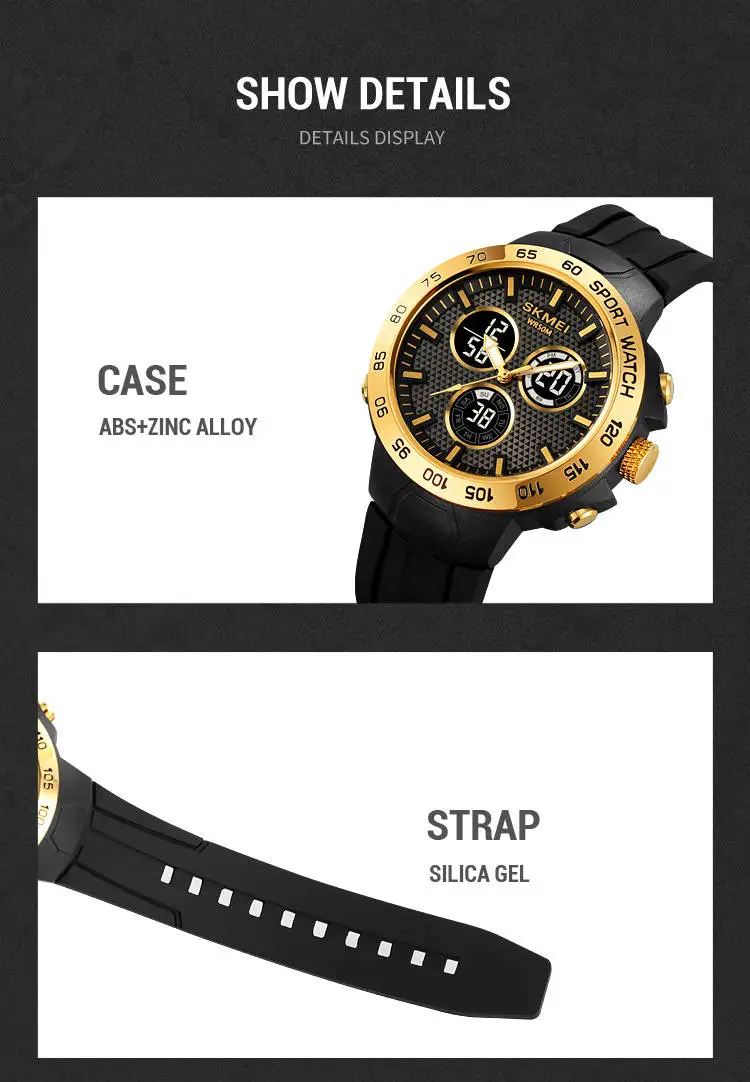 Skmei 2106 fancy odm men digital watch best Silicone strap water resist double display  sports watch manufacturer