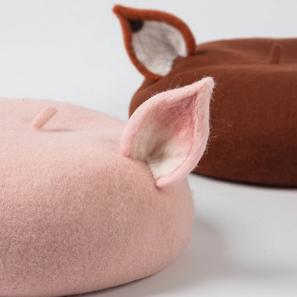 Kids Winter Caps And Hats Cute Fox Ears Fox Ears Wool Felt Beret Painter Mushroom Hat