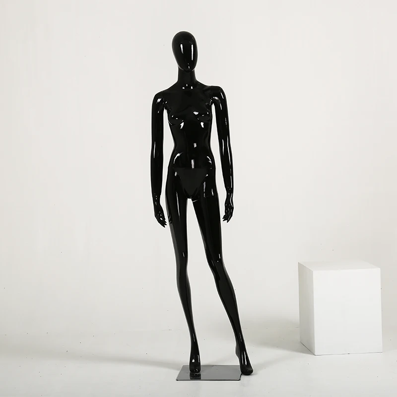 Fashion Style Of Smiling Full Body With Head Gloss Black Female Fiberglass Mannequin