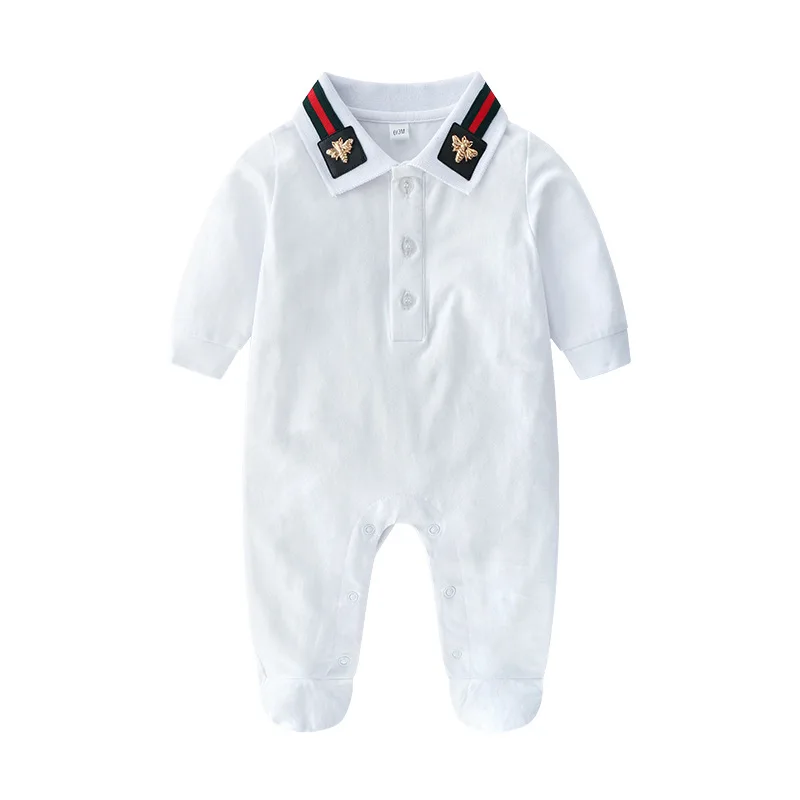 2pcs 100% cotton roupas infantil plain white infant wear baby footie with bib