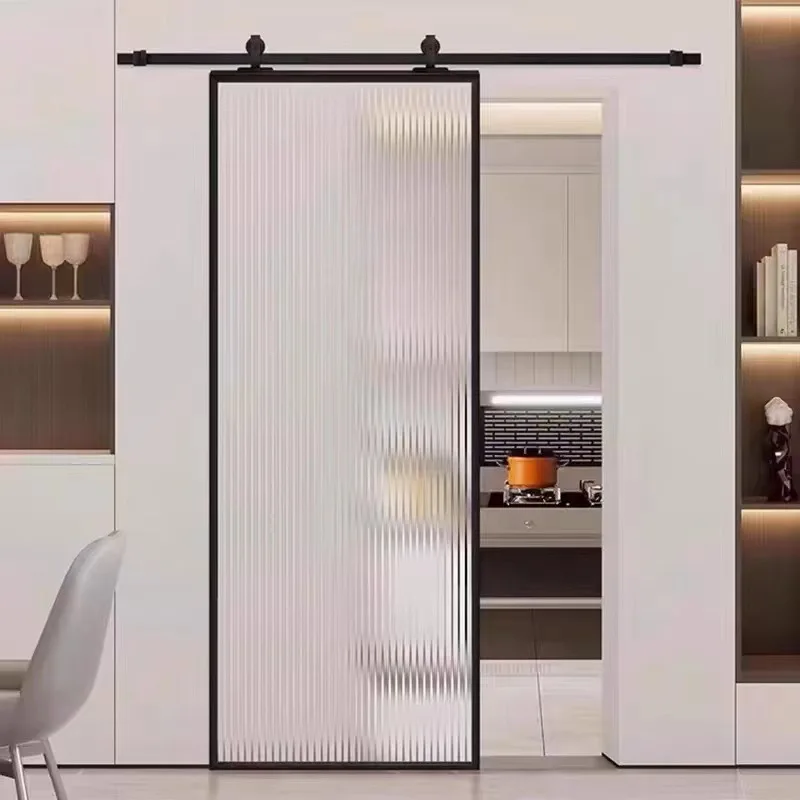 Glass rail light luxury Euro-American wind translation push pull bedroom kitchen glass barn door