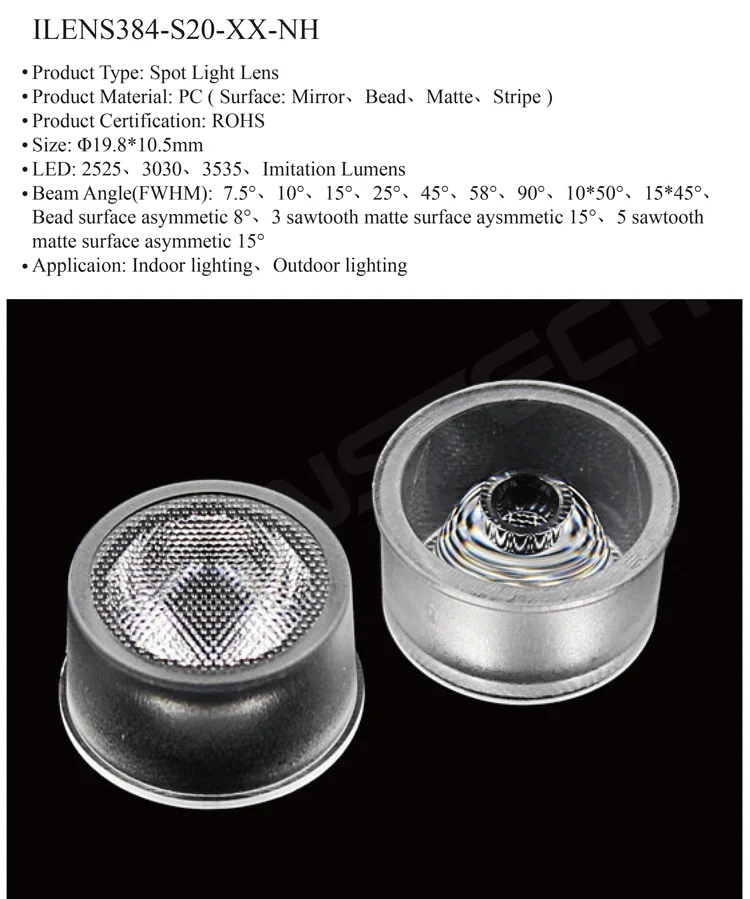 20mm led optical lens 1W 3W Spotlight Led lens with small viewing angle