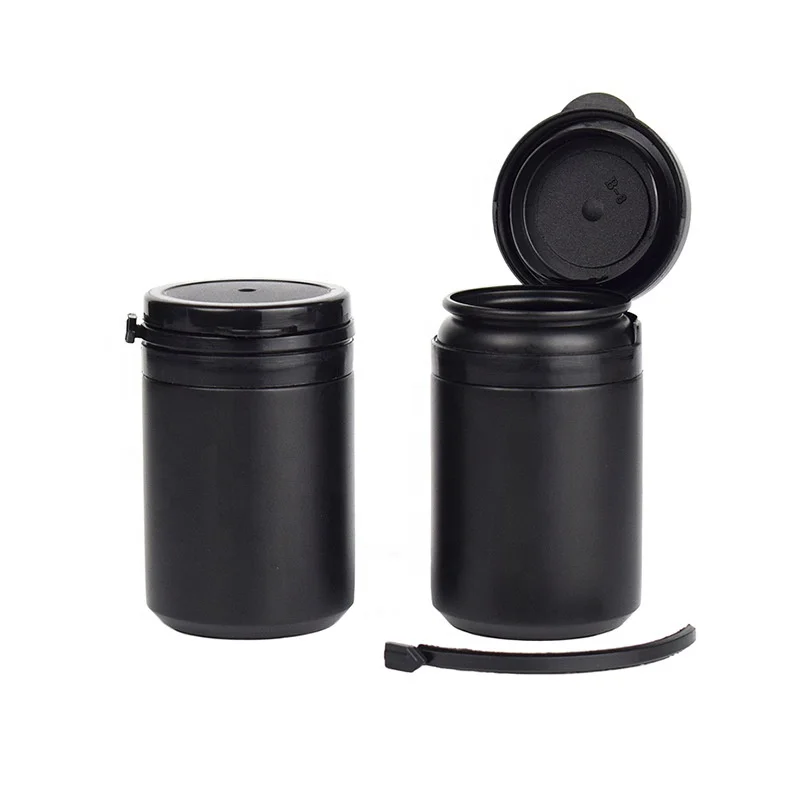 Empty Round Black PE Capsules Tablets Plastic Bottle 60ml 80ml Pill Bottle With Easy Pull Off Lid/Flip over Caps for Medicine