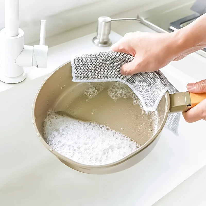 Kitchen Powerful Cleaning Silver Wire Dishwashing Rags Metal Wire Dishcloth Cleaning Cloth