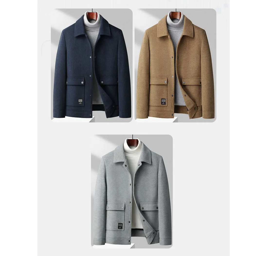 Workwear Woolen Jacket for Men  Autumn/Winter Large Pocket Woolen Coat  Wholesale Customized Short Woolen Tops