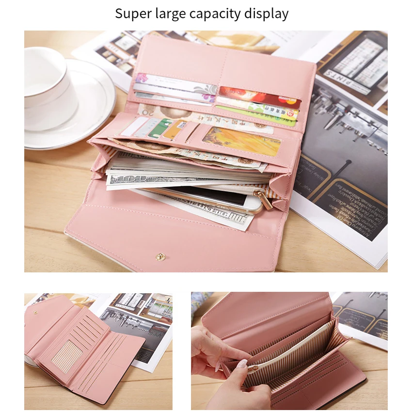 Vintage Print Wallet For Women Budget Wallet With Cash Envelopes Purse ID Credit Card Holders Ladies Leather Wallet