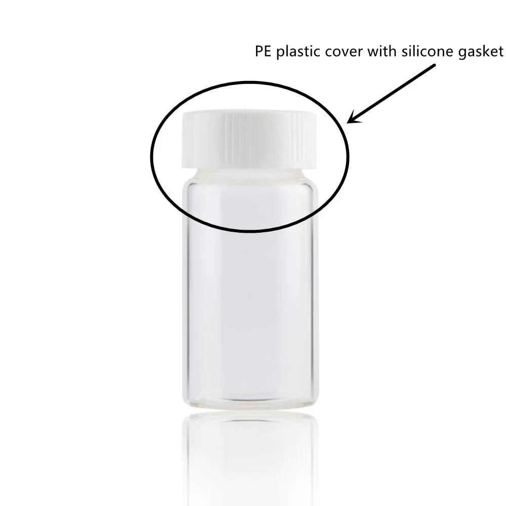 20ml transparent glass bottle with PE plastic cover for laboratory sample packaging