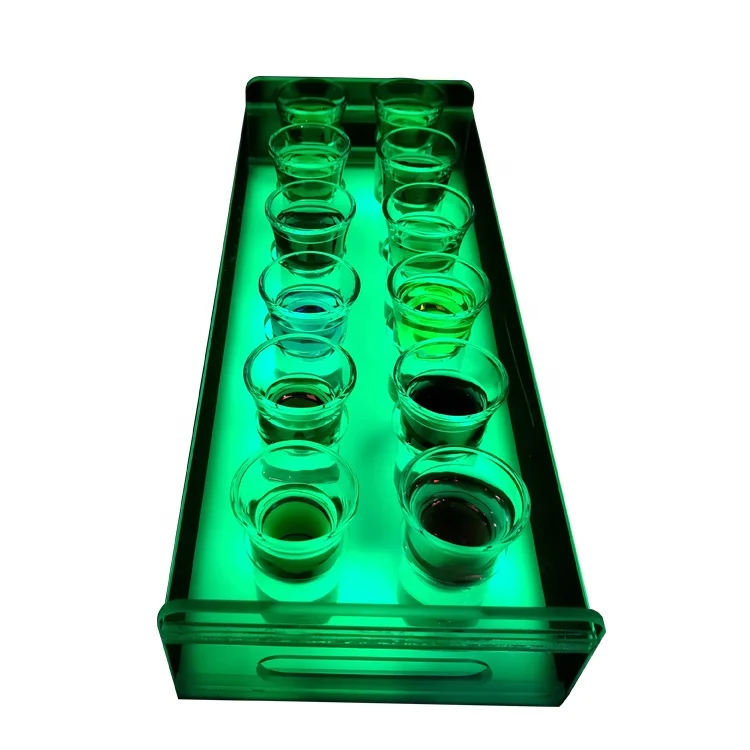 Rectangular Colorful Bottle Holder Decoration Clear Acrylic Cup Tray With LED Lighting