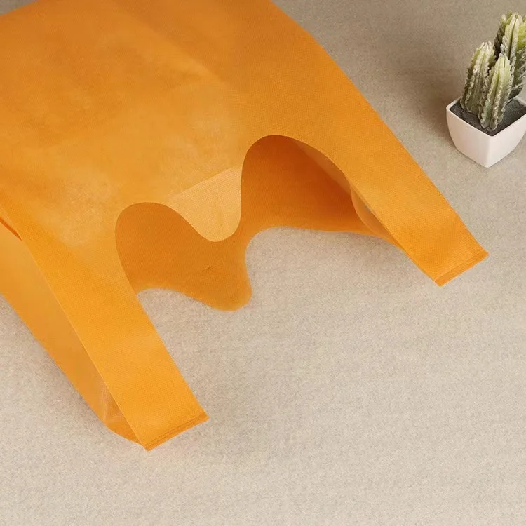 Wholesale non woven reusable w-cut vest bag grocery packaging nonwoven t shirt bag