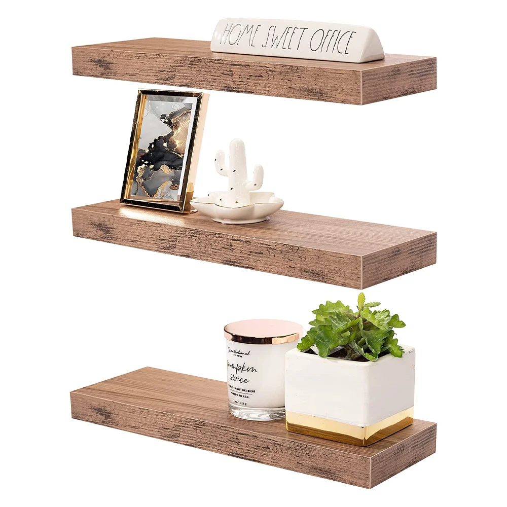 Wall Mounted Shelves Wood Picture Shelf Rustic Heavy Duty Hidden Wood Floating Shelves Brackets Set Of 3 For Storage Display