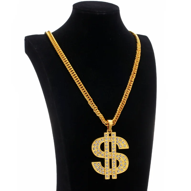 High quality hip hop nightclub Alloy exaggerated personality pendant 18K gold Plated chain dollar symbol gold necklace