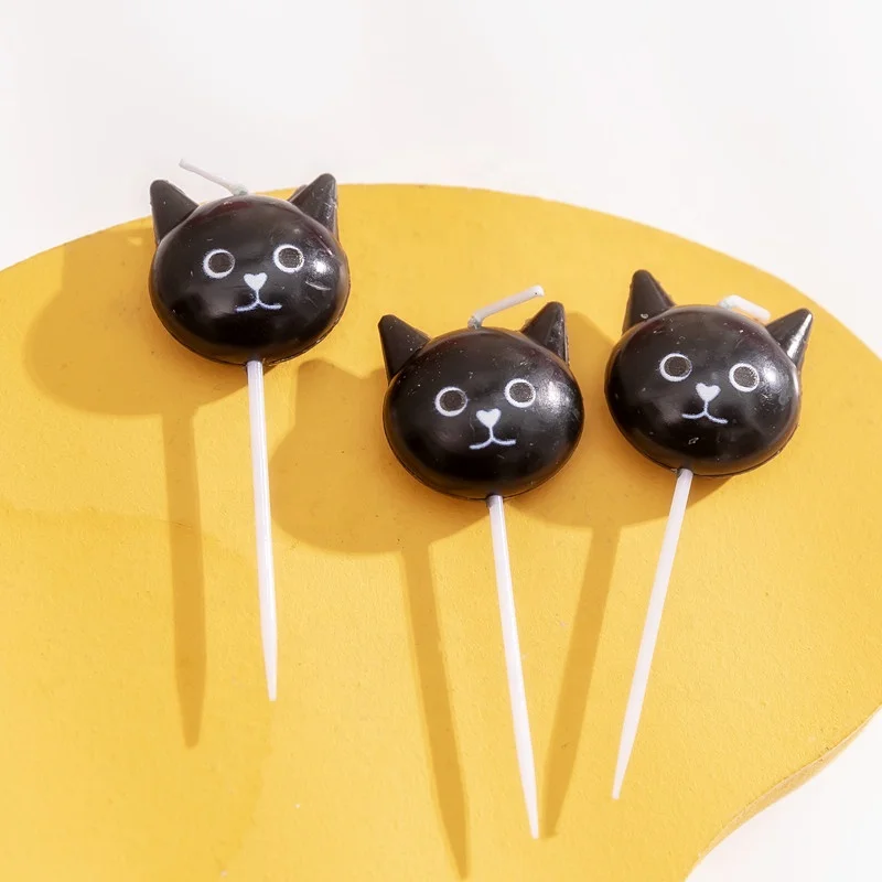 Fancy Korea Popular 3D Black Cat head Cake Candles Party Cartoon Cute Smile Candles for Cupcake Cake Topper
