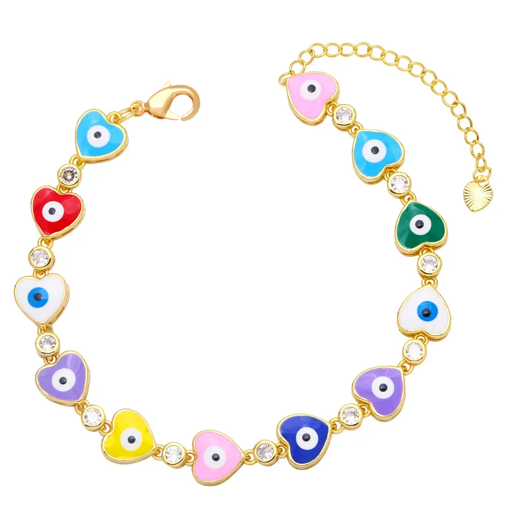 New Product Hot Selling Jewelry Trendy Turkey Evil Eyes Engraved Heart Shaped Women Bracelets