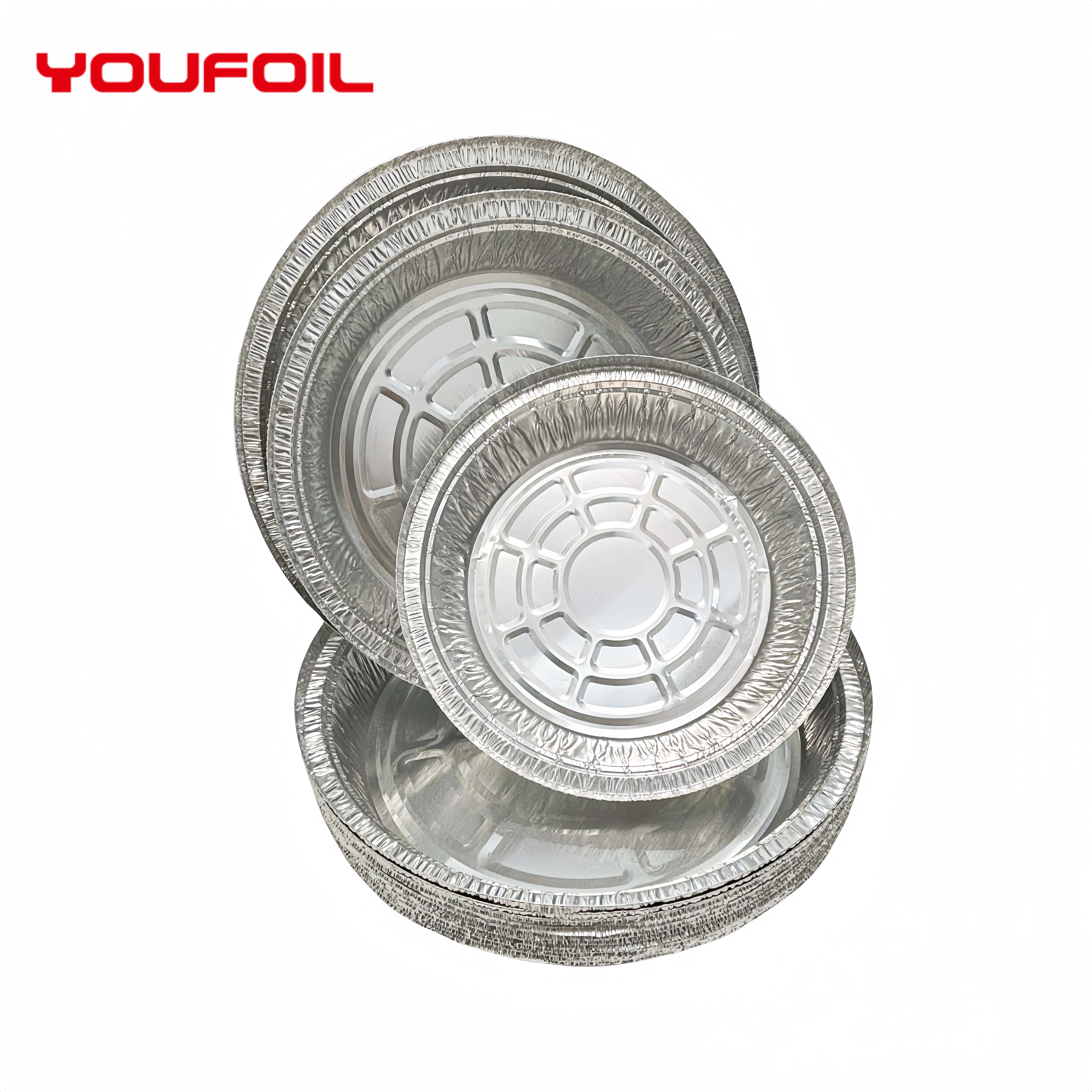 US009 8 Inch Heavy Duty Round Aluminum Foil Dish Disposable Aluminium Frying Foil Dishes with Lids For baking Food