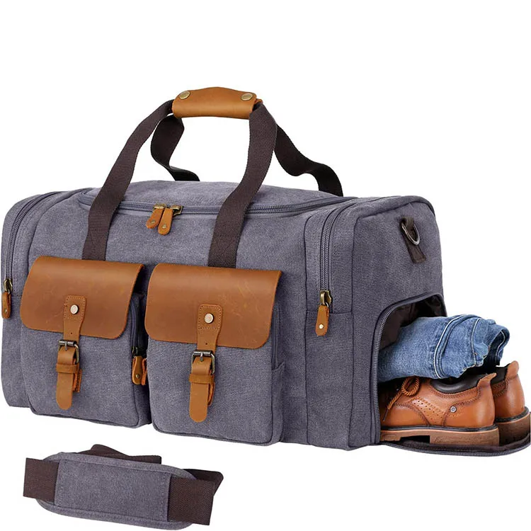 Large Canvas gym bag with logo extra large duffel bag genuine leather Travel luggage and bags