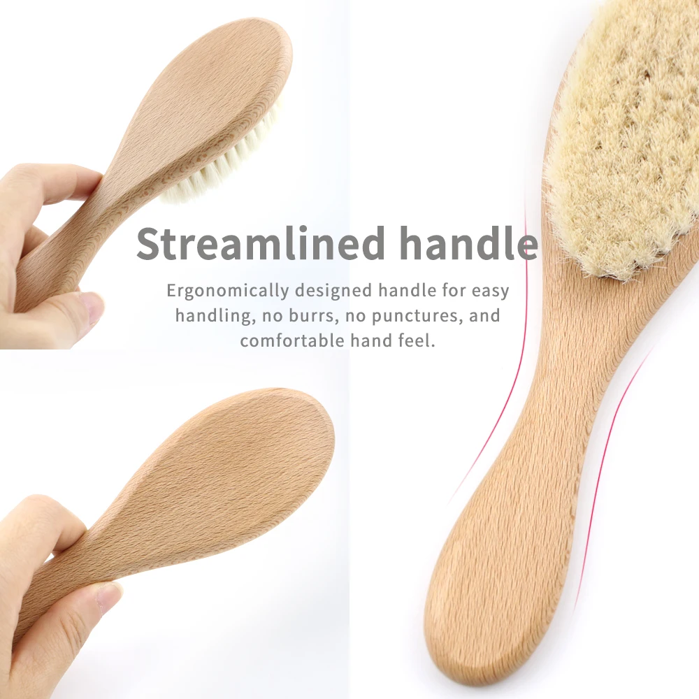 Infant Wooden Hair Brush Set Natural Soft Goat Bristle with Comfort Beech Handle For Newborns Toddlers Hair Care Baby Hairbrush