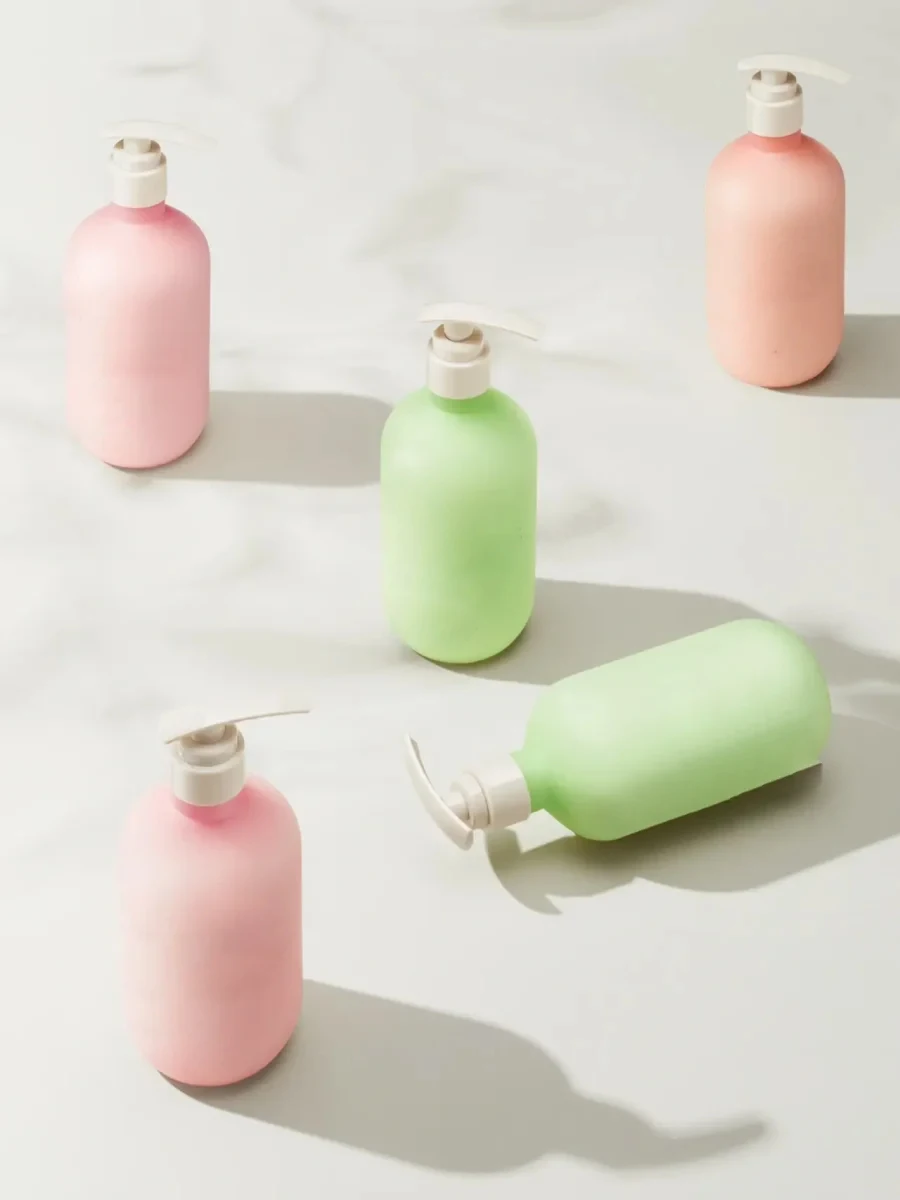 Wholesale 380ml Round Pink Plastic HDPE Shampoo Bottles Hand Sanitizer Soap Soft Touch Empty Container for Body Lotion Bottle