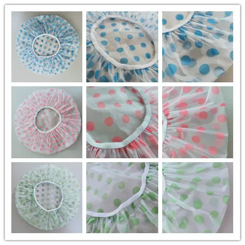 3 pack of cute cheap Waterproof dustproof PE PEVA Plastic point shower caps with elastic band for women