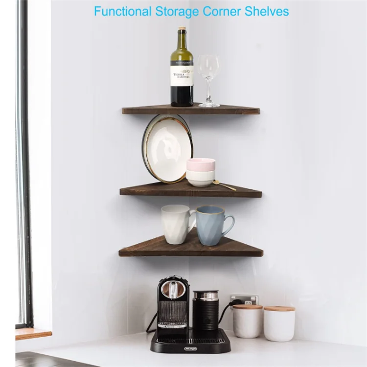Wall Mount Wooden Floating Shelf Round Wooden Corner Shelf Small Corner Bookshelf Wooden Floating Corner Shelves for Wall