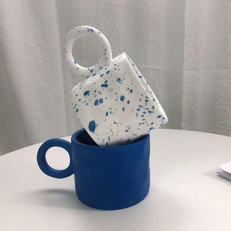 Creative splash-ink mug ceramic cup household Coffee Milk Cup female Klein blue giftLOGOWater Cup