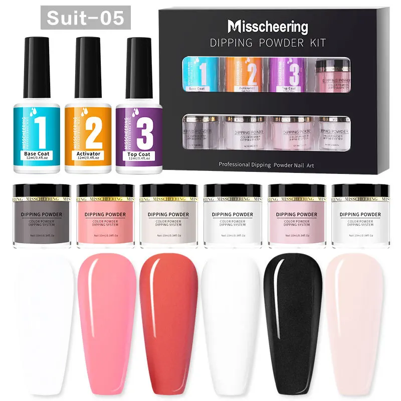 9Pcs/Set Colorful Clear Dipping Powder Manicure And Pedicure Supplies Nude Acrylic Powders For Nail DIY Nail Art With Top Coat