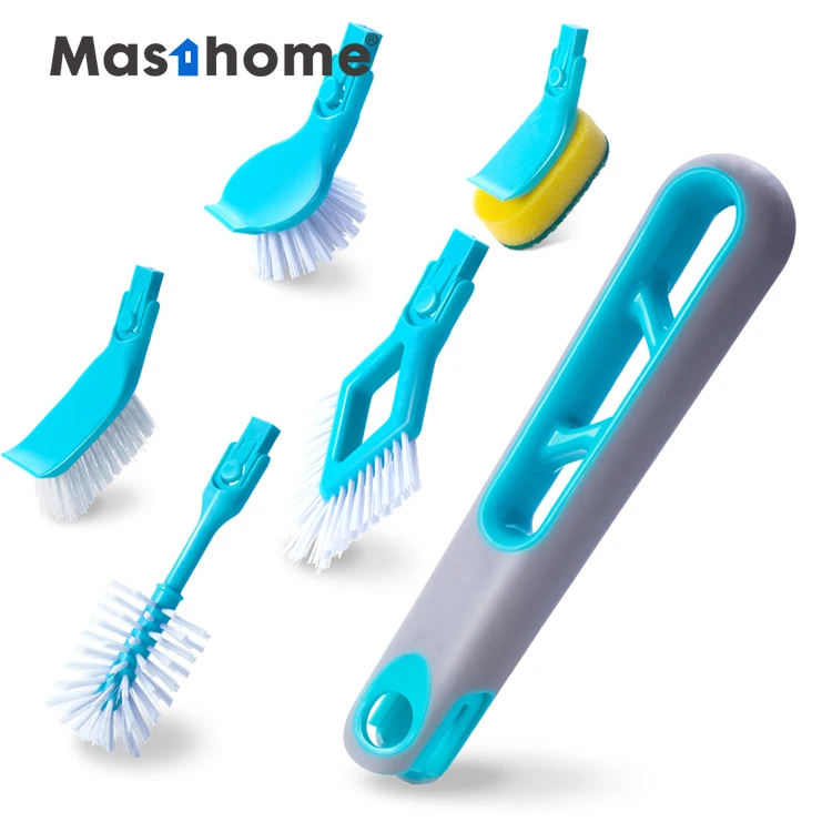 Masthome 3 in 1 multi-head cleaning set Long Handle Plastic sponge brush Bottle Cleaning Rotating Brush