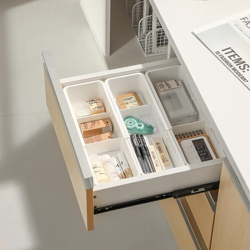 Retractable Kitchen Drawer Storage Box Rectangle Shape Plastic Housing Storage for Cutlery & Tableware PP Material