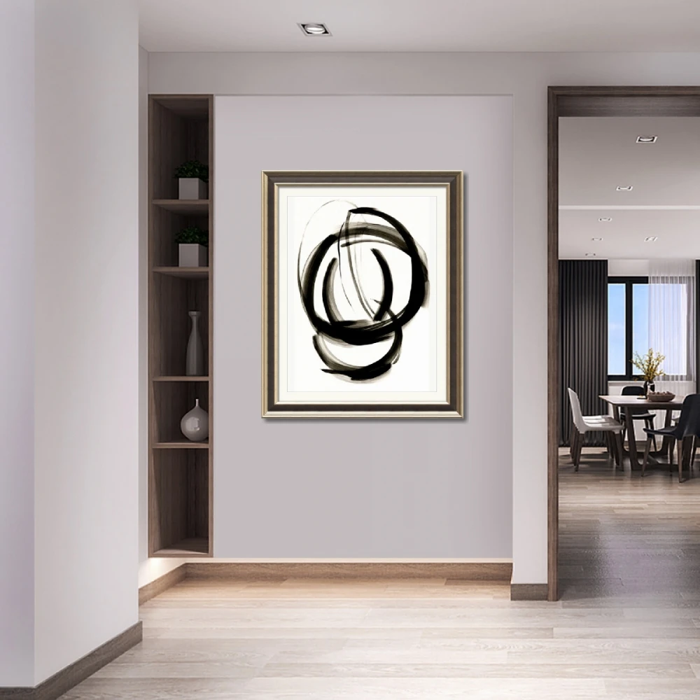 Custom Modern Minimalist Black Circle Print Abstract Watercolor Canvas Painting Fabric Living Room Decor Personalized Photo Gift
