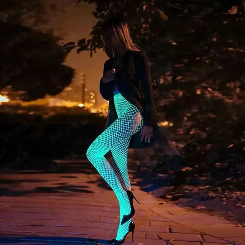 New Glow In The Dark Net Socks Sexy Party Luminous Fishnet Pantyhose Women Stocking Tights