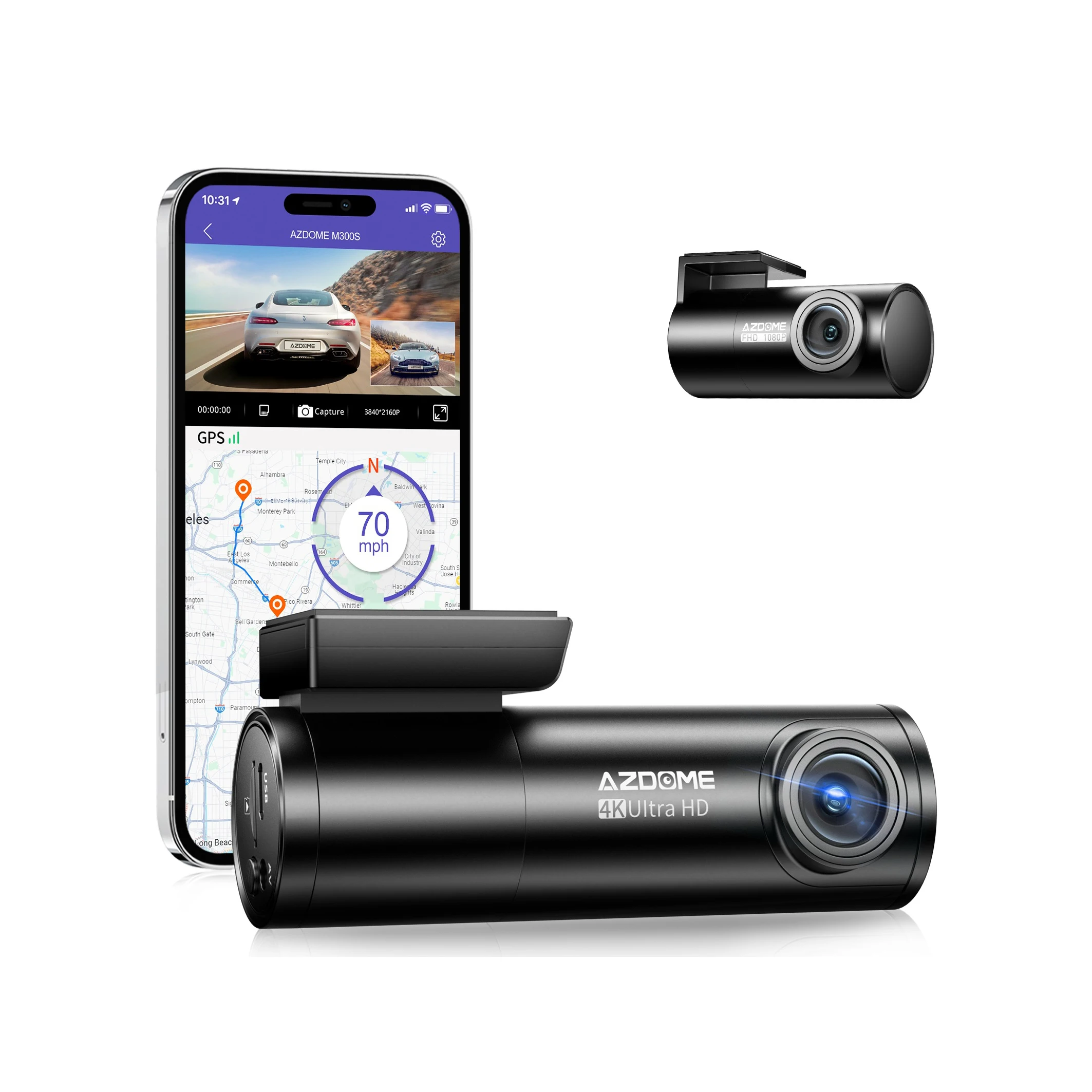 AZDOME M300S 4K + 1080P Dual Dash Cam With Build-in 5G WIFI & GPS Voice Control Car Black Box Camcorder Camera 4K Dashcam
